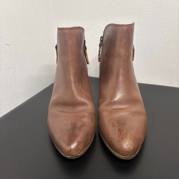 Frye Judith Double Zip Ankle Leather Booties Women's Size 9M Wheat Brown Wetsern - Picture 4 of 11